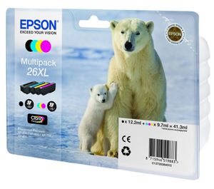 Epson Inktcartridge T2636, 26XL Origineel Combipack Zwart, Cyaan, Magenta, Geel C13T26364010