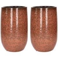 2x stuks bloempot vaas oud roze flakes keramiek voor bloemen/planten H30 x D19 cm - thumbnail