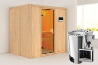 Karibu | Fanja Sauna | Bronzeglas Deur | Biokachel 3,6 kW Externe Bediening