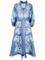 Yuliya Magdych robe en lin à fleurs en jacquard - Bleu - thumbnail