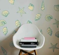 Muurstickers marine Hand getrokken zeeschelp en zeesterblad