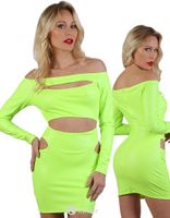 *SB Wetlook Neon geel mini jurk , IS20924