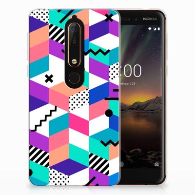 Nokia 6 (2018) TPU Hoesje Blokken Kleurrijk