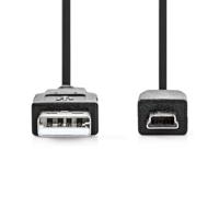 Nedis USB-kabel - USB 2.0 - USB-A stekker - USB Mini-B 5-pins stekker - 480 Mbps - Vernikkeld - 3.00 m - Rond - PVC - Zwart - Label