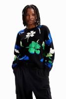 Oversized trui met bloemen - BLACK - XL