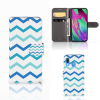 Samsung Galaxy A40 Telefoon Hoesje Zigzag Blauw