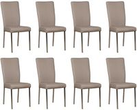 Set van 8 Taupe leren moderne eetkamerstoelen Daily - poot vierkant rvs - Toledo Leer Khaki (taupe leer)