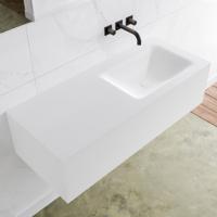 Badkamermeubel Lagom Hangend 110x30x45cm Wit Glans Solid Surface Wastafel Cloud Geen Kraangaten Rechts met 1 Lade