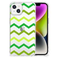 iPhone 14 Doorzichtige Silicone Hoesje Zigzag Groen - thumbnail