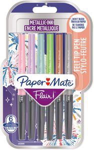 Paper Mate fineliner Flair, blister van 6 stuks in geassorteerde metallic kleuren