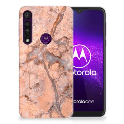 Motorola One Macro TPU Siliconen Hoesje Marmer Oranje Motorola One Macro TPU Siliconen Hoesje Marmer Oranje
