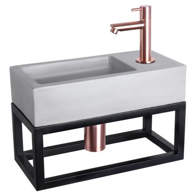 Differnz Ravo fonteinset lichtgrijs beton met handdoekrek en rechte kraan rood koper Differnz Ravo fonteinset lichtgrijs beton met handdoekrek en rechte kraan rood koper