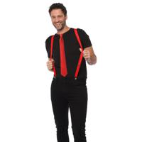 Carnaval verkleedset bretels en stropdas - rood - volwassenen/unisex - feestkleding accessoir