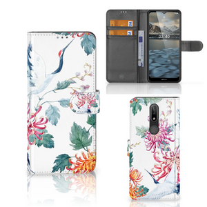 Nokia 2.4 Telefoonhoesje met Pasjes Bird Flowers