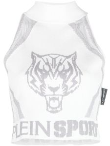 Plein Sport haut crop sans manches à motif en jacquard - Blanc