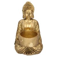 Decoratie boeddha beeldje met theelichthouder goud zittend 14 cm   - - thumbnail