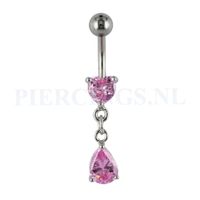 Navelpiercing hart hangend kristal roze - thumbnail