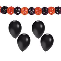 Halloween/horror thema feestslinger - pompoen - papier - 300 cm - versiering - incl. 10x ballonnen