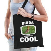 Katoenen tasje birds are serious cool zwart - vogels/ grutto vogel cadeau tas