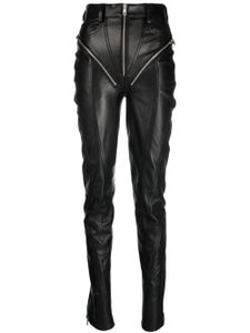 Mugler pantalon en cuir zippé - Noir