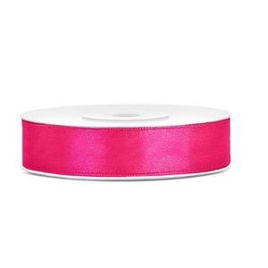 1x Hobby/decoratie donker roze satijnen sierlinten 1,2 cm/12 mm x 25 meter