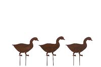 J-Line Decoratie Tuin 3 Stuks Eenden Ijzer Roest - Tuinsteker 26.5 cm hoog