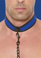 Ouch Puppy Play - Neoprene Collar With Leash - Blue - thumbnail