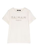 Balmain Kids t-shirt à logo strassé - Blanc