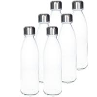 6x Stuks glazen waterfles/drinkfles transparant met Rvs dop 650 ml - thumbnail