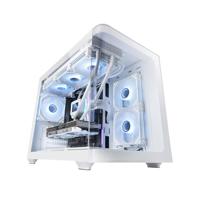 Mars Gaming MC-FUSIONM, Gaming Micro-ATX Case, Volledig Zijraam en Gebogen Voorzijde van Gehard Glas, Mini-Tower PC Dubbele Kamer, Ondersteuning Vloeistofkoeling, Geoptimaliseerde Interne Ruimte, Wit