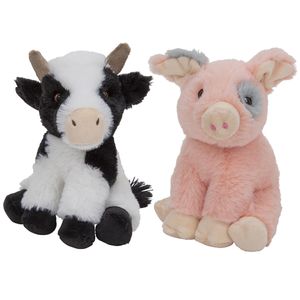 Pluche boerderijdieren knuffels Koe en Varken setje van 19 en 18 cm