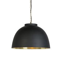 QAZQA - Industrieel Hanglamp | Eettafel | Eetkamer zwart met messing binnenkant 60 cm - Hoodi | Woonkamer | Slaapkamer | Keuken - Staal Rond - E27 Geschikt voor LED - Max. 1 x 40 Watt