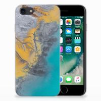 iPhone SE 2022 | SE 2020 | 8 | 7 TPU Siliconen Hoesje Marble Blue Gold - thumbnail