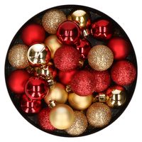 28x stuks kunststof kerstballen rood en goud mix 3 cm   -