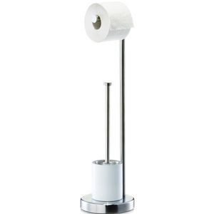 1x Toiletborstels met toiletrolhouder zilver metaal 60 cm