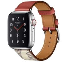 By Qubix - Leren bandje met print - Rood - Compatible met Apple Watch 38mm / 40mm / 41mm / 42mm - Compatible Apple watch bandjes