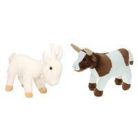 Pluche knuffel boerderijdieren set Koe en Geit van 22 cm - thumbnail