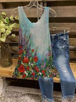 Vintage Floral Printed Sleeveless Casual Top