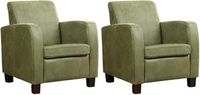 Set van 2 Olijfgroene leren landelijke fauteuils Joy - poot hout zwart - Kenia Leer Olive (olijfgroen leer) - thumbnail