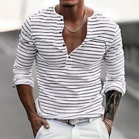 Voor heren T-shirt Henley-shirt T-shirts Shirt met lange mouwen Gestreept Henley Straat Vakantie Lange mouw Kleding Modieus Ontwerper Basic Lightinthebox - thumbnail