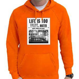 Bellatio Decorations Koningsdag hoodie voor heren - vintage poster - oranje - oranje feestkleding 2XL  -