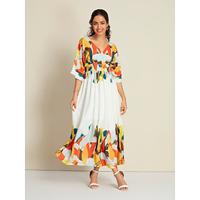 Dames Zoom Maxi Maxi-jurk Wit Halve Mouw Grafische prints Gordijn Houder Zomer Lente Herfst V-hals Vakantie Casual / Dagelijks S M L