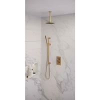 Regendoucheset 41 Inbouw Plafond Brauer Gold Edition 20cm Rond Geborsteld Goud PVD 2 Greeps 3-weg met Thermostaatkraan Glijstang en Staafhanddouche