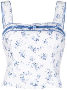 Reformation haut crop en lin Eloise à fleurs - Blanc