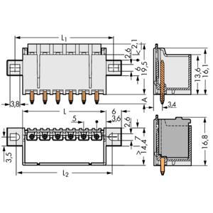 WAGO 2092-1405/005-000 Male behuizing-board 2092 Totaal aantal polen: 5 Rastermaat: 5 mm 100 stuk(s)