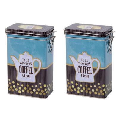 4x Stuks Blauw Hoog/rechthoekig Koffieblik/opbergblik 19 Cm - Voorraadblikken 4x Stuks Blauw Hoog/rechthoekig Koffieblik/opbergblik 19 Cm - Voorraadblikken