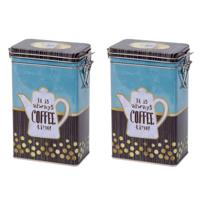 4x Stuks Blauw Hoog/rechthoekig Koffieblik/opbergblik 19 Cm - Voorraadblikken