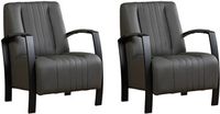 Set van 2 Donkergrijze leren industriële stalen fauteuils Glamour - Hermes Leer Antracite (donkergrijs leer)