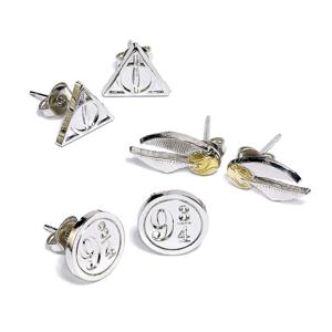 Harry Potter Earrings 3-Pack Snitch/Deathly Hallows/Platform 9 3/4 (Silver Plated)