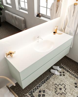 Mondiaz Vica 150cm badmeubel greey 2 lades wastafel Moon midden met 1 kraangat Mondiaz Vica 150cm badmeubel greey 2 lades wastafel Moon midden met 1 kraangat